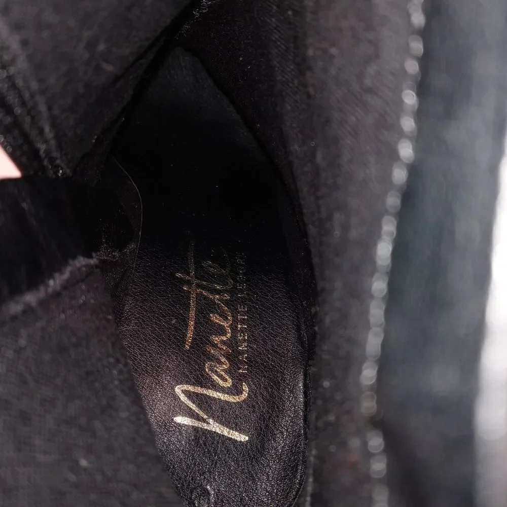 Nanette Lepore Black Suede Embroidered Lilly Ankle
